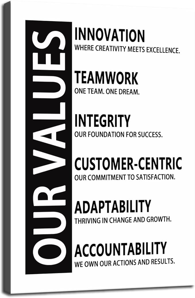 Motivational Quotes Exercise Canvas Wall Art Inspirational Our Values Print Poster Modern Inspiring Picture Painting Framed Artwork for Office Gym Company Wall Decor Ready to Hang[24''W x 36''H] - Bloomnest