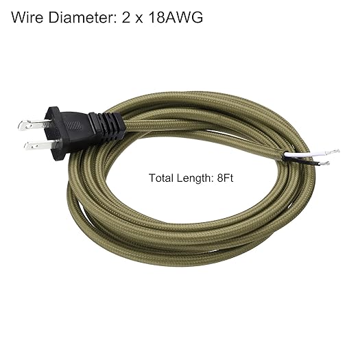 uxcell 8Ft 18/2 Cloth Covered Lamp Cord with Plug, Vintage Electrical Lamp Cord with Stripped Ends for Extension Wiring DIY Repairing, Linen Color