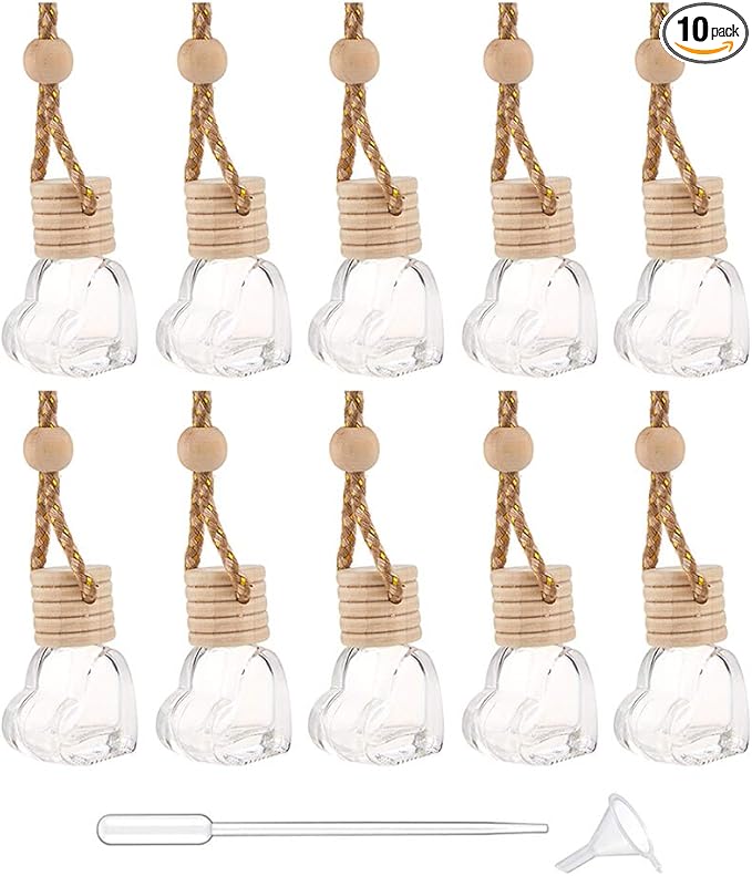 Car Aromatherapy Essential Oil Diffuser, 10 Pack Car Air Freshener Hanging Perfume Bottle Fragrance Decor Accessories Auto Window Ornament (heart) - Bloomnest