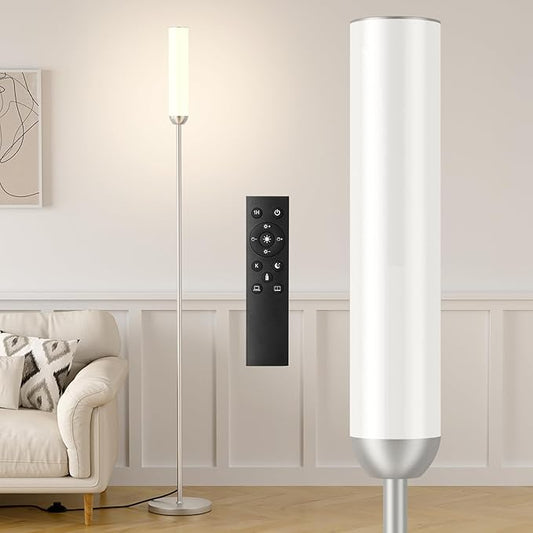 LED Floor Lamp with Remote Control, 65" Standing lamp with Stepless Adjustable 3000K-6500K Colors & 5%-100% Brightness, Foot Switch(Silver) - Bloomnest