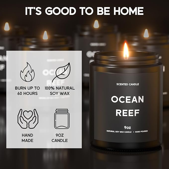 Ocean Reef Candle, 9oz Scented Candle for Men, Scented Candles for Home, Gifts for Men, Personalized Blessing Minimalist Men's Gifts - Bloomnest