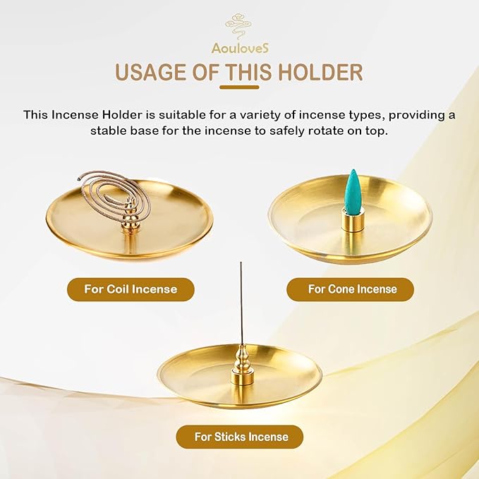 5 in 1 Incense Burner,Upgrade 5.5 Inch Brass Incense Holder for Incense Sticks/Coil Incense Cones, Brass Ash Catcher for Meditation Yoga Roomr,Home Fragrance Decoration