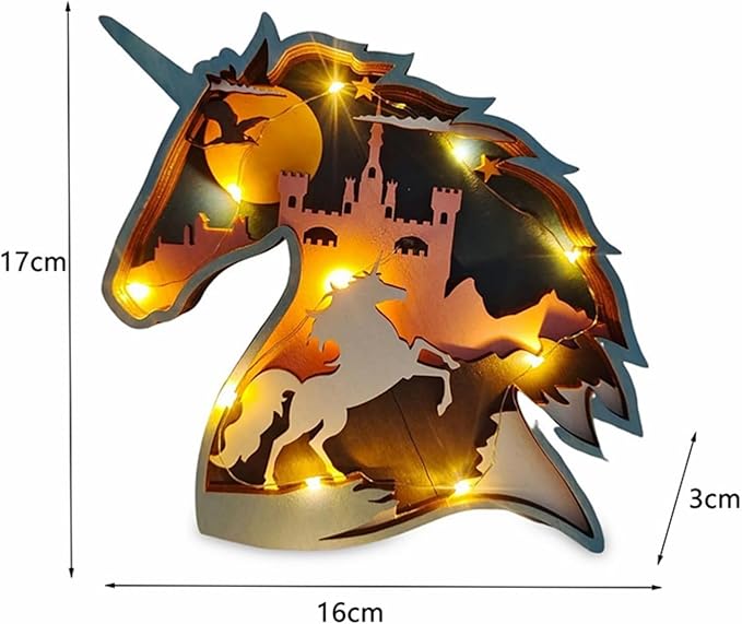 Drawelry 3D Wood Carving Animals Lamp Home Decorative, Cute Bear Family Elephant Presents Ideas Christmas Living Room Office Decor Warm LED Night Lights Gift for Friend Daughter Son Mom Dad (Unicorn) - Bloomnest