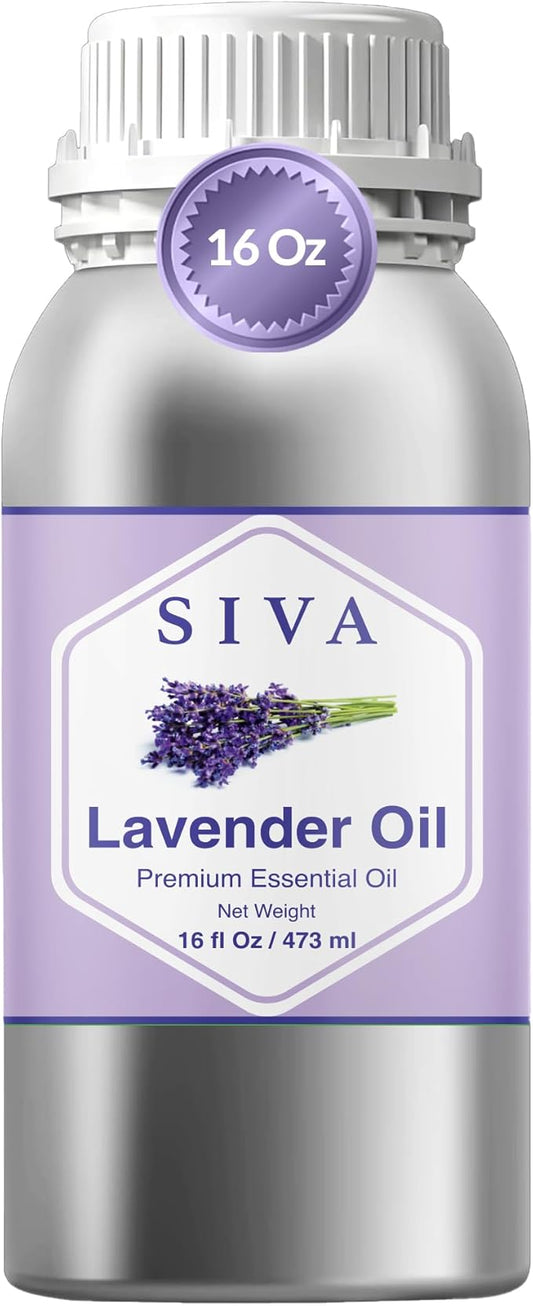 Siva Lavender Essential Oil – 16 Fl Oz – 100% Natural Lavender Oil - for Diffuser, Hair Care, Face, Skin Care, Aromatherapy, Scalp and Body Massage, Soap and Candle Making SIVAOrganics