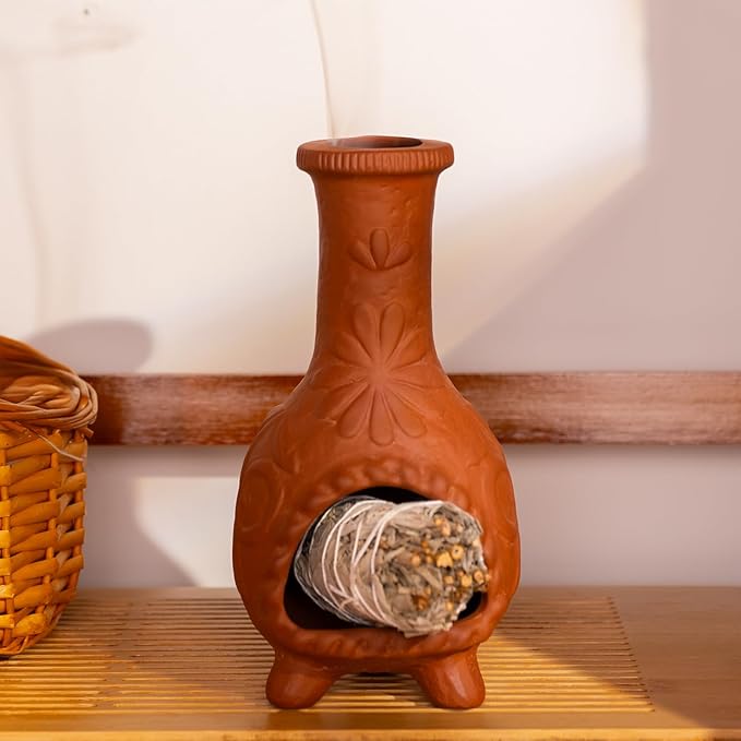 Palo Santo Mini Chiminea – Elegant Ceramic Incense Holder for Cleansing and Relaxation – Handcrafted Sage Texture Stand, Ideal for Meditation and Altars – Durable Design for Sticks Burning - Bloomnest