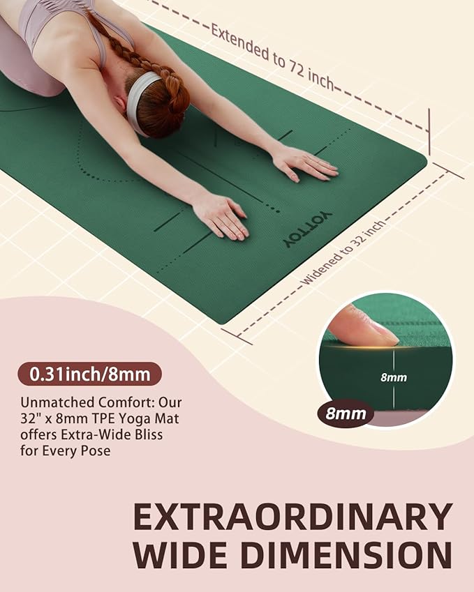 YOTTOY Yoga Mat, 72"x 32"x1/3" Extra Wide Non-Slip Exercise Fitness Yoga Mats,Eco-Friendly TPE Exercise Mats for Women Men Home Workout with Strap Bag - Bloomnest