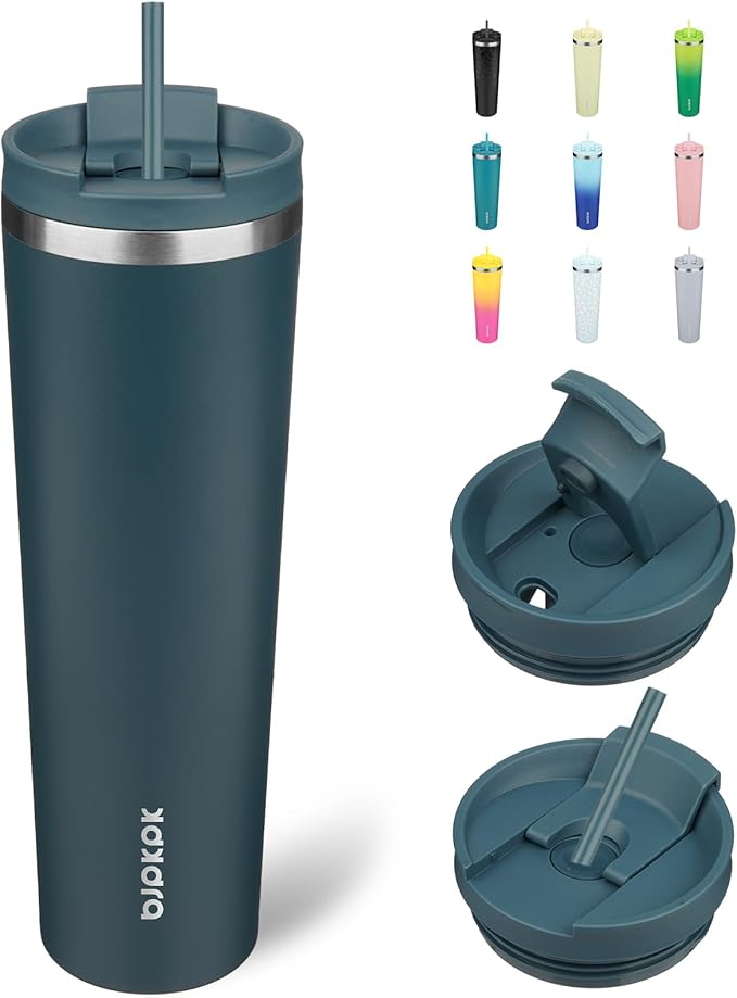 BJPKPK 34oz Stainless Steel Insulated Tumbler With lid And Straw Travel Coffee Thermal Tumblers Cup For Women And Men,Navy Blue - Bloomnest