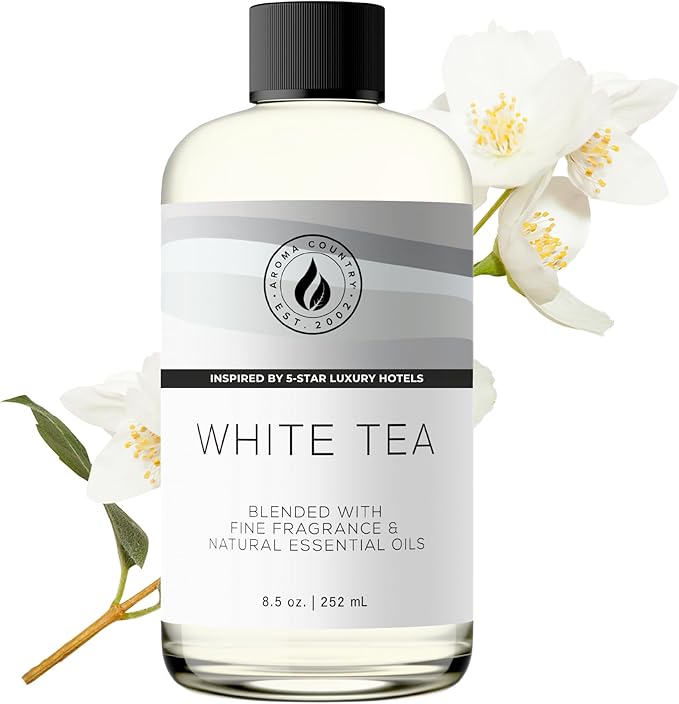 Aroma Country White Tea Diffuser Oil - Luxury Essential Oils for Diffuser Refill & Air Freshener Room Spray, Long-Lasting, Natural Home Fragrance and Hotel Scent for Diffusers & Machines (8.5 Fl Oz) AromaCountry