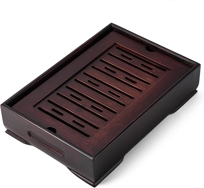 Mini Bamboo Chinese Tea Tray - 11 x 7 inch Japanese Tea Serving Tray, Small Gongfu Tea Table Set with Reservoir Type Water Storage Box (M) - Bloomnest