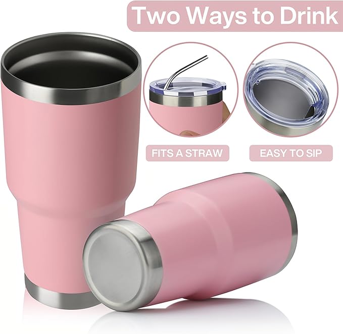 MEWAY 30oz Tumbler Double Wall Vacuum Insulated Travel Mug, Stainless Steel Tumbler with Lid, Durable Powder Coated Insulated Coffee Cup for Cold & Hot Drinks (Pink,1 PACK) - Bloomnest