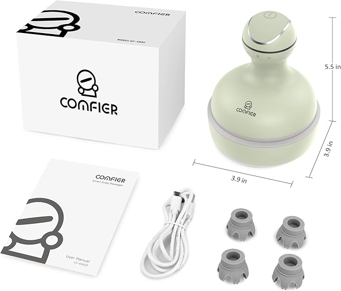 COMFIER Scalp Massager, Electric Head Scratcher, Portable Head Massager for Hair Growth with 84 Silicone Massage Nodes, Dog&Cat Massager, Rechargeable, Waterproof, Gifts for Mom,Dad,Women,Men (Green) COMFIER