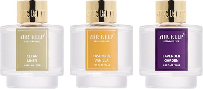 Airkeep Reed Diffuser Set of 3,Clean Linen Cashmere Vanilla Lavender Garden Oil Reed Diffusers for Bedroom Living Room Office Aromatherapy Oil Reed Diffuser for Gift 50ml x 3 - Bloomnest