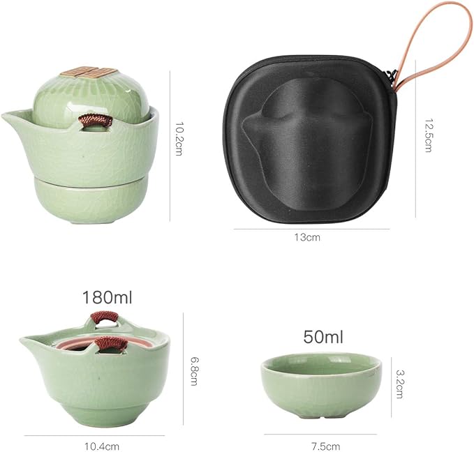 Travel Ceramic Tea Pot Set, Chinese Kung Fu Teapot 1 Pot 2 Mini Cup Porcelain Gongfu Teacups with Infuser Portable Bag All in One for Picnic Outdoor Camping Hotel