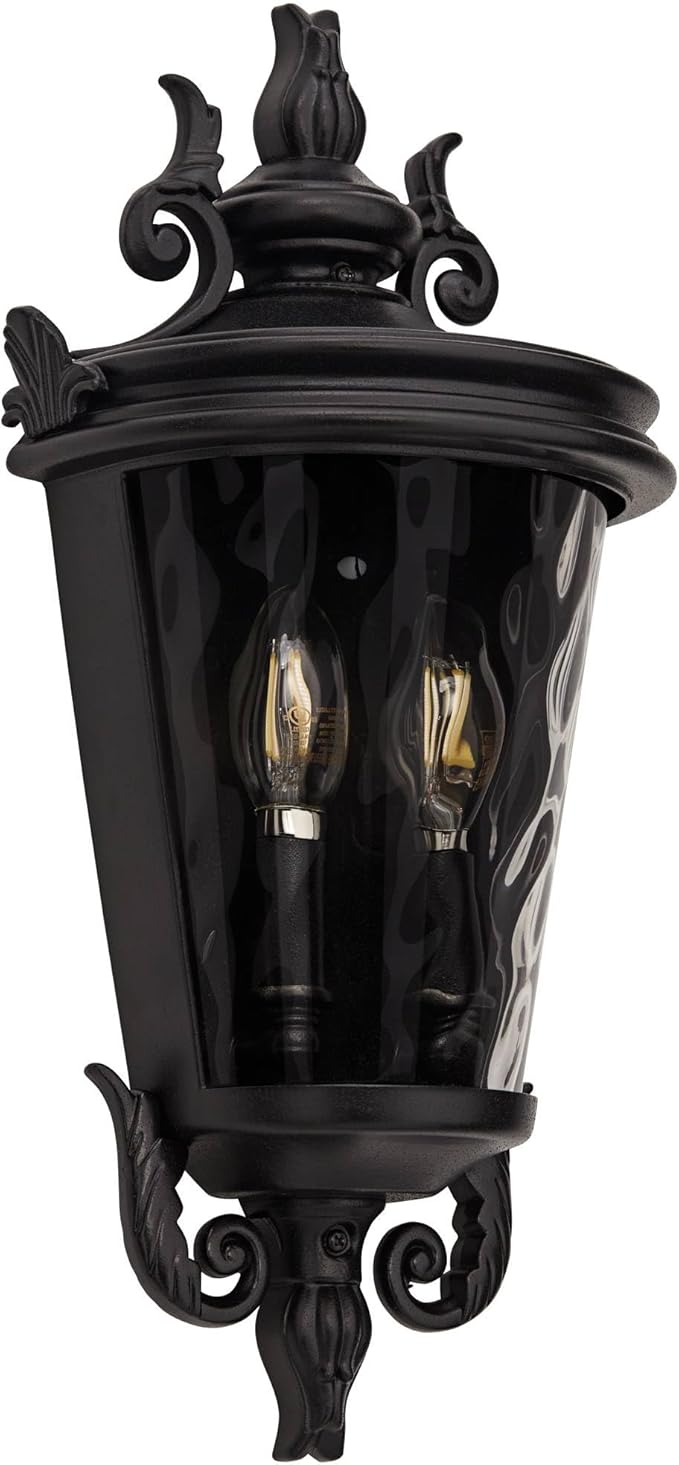 John Timberland Casa Marseille European Outdoor Wall Light Fixture Textured Black Scroll 17" Clear Hammered Glass for Exterior House Porch Patio Outside Deck Garage Yard Front Door Garden Home - Bloomnest