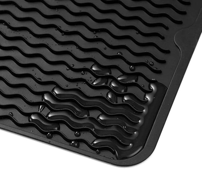 Silicone Dish Drying Mat for Multiple Usage,Easy clean,Eco-friendly,Heat-resistant Silicone Mat for Kitchen Counter or Sink,Refrigerator or Drawer Liner Black S 12 inches x 6 inches - Bloomnest