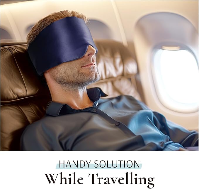 Zenssia 100% Mulberry Silk Sleep Mask Eye Mask for Man and Woman with Adjustable Headband, Full Size Large Sleep Mask & Blindfold for Total Blackout for All Night Sleep, Travel & Nap-Dark Blue - Bloomnest