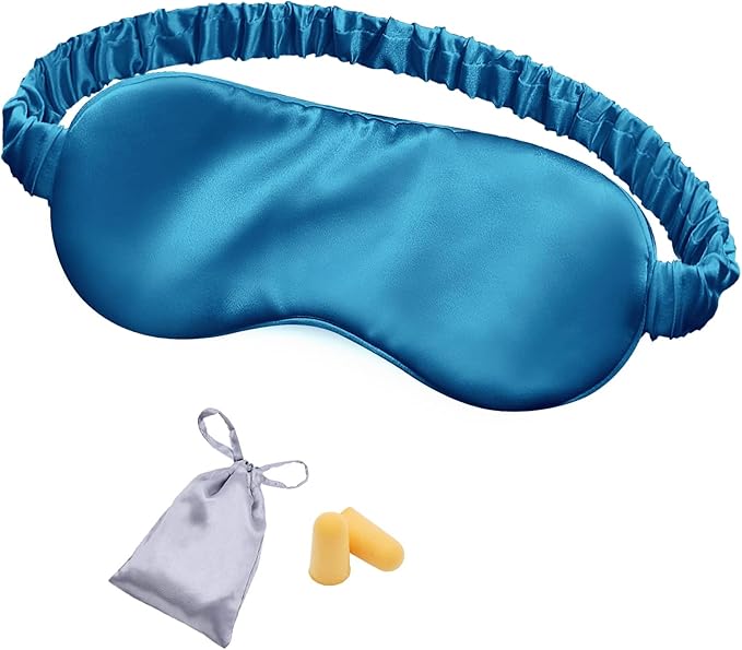 Silk Sleep Mask Eye Mask Blindfold with Double Layer Silk Filling and Elastic Strap for Full Night's Sleep, Travel and Nap, Eye Cover Eyeshade with Luxury Bag and Ear Plugs by OLESILK (Royal Blue) - Bloomnest