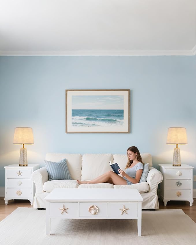 Coastal Table Lamps for Bedroom Nightstand Set of 2, Touch Control Ocean Beach Nautical Seashell Lamp, Modern Sea Shell Bedside Night Stands Light for Beachy Cottage Farmhouse Decor (Gold) - Bloomnest