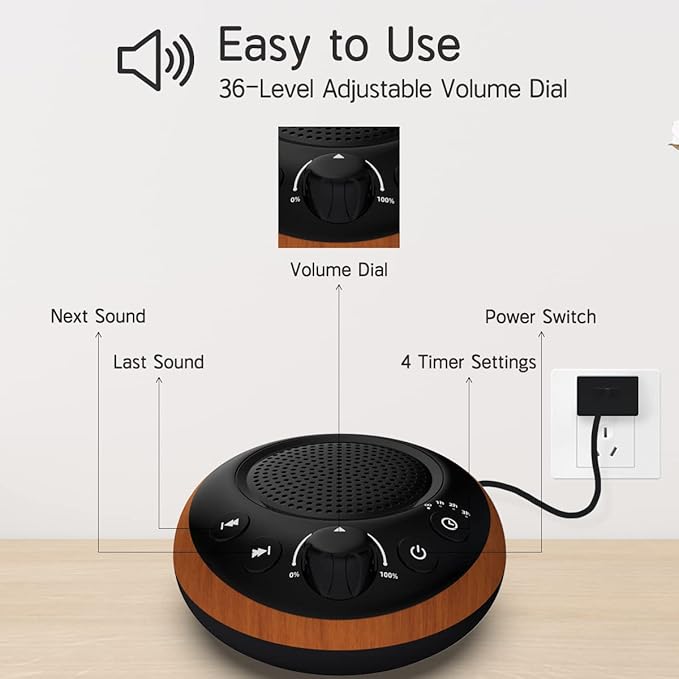 Sound Brown Noise Machine White Noise Machine Nonstop 30 Soothing Sounds Sound Therapy for Baby Kids Adults Sleep Machine 36-Level Vol Auto-Off Timer Memory Function for Home Travel Office - Bloomnest