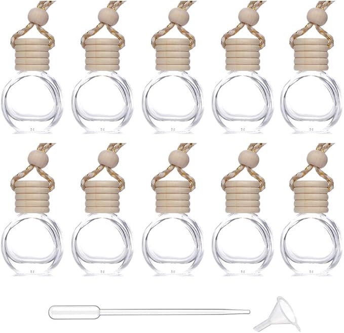 Car Aromatherapy Essential Oil Diffuser Bottle,10 Pack Car Air Freshener Bottle Empty Hanging Perfume Bottle Fragrance Decor Accessories Auto Window Ornament (round) - Bloomnest