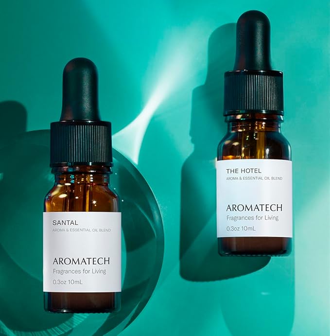 AromaTech Santal & The Hotel Set | Gift Set of Aroma Diffuser Essential Oils Blend of Santal Cardamom, Papyrus, Musk | The Hotel Peach, Red Rose, Pine - 10 Milliliter - Bloomnest