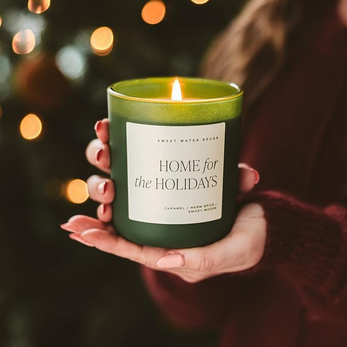 Sweet Water Decor Home for The Holidays Christmas Scented Candles - Christmas Stocking Stuffers Soy Candles Clove Scent - Christmas Candles with 70 Hours Burn Time - 15Oz Green Matte Jar Wax Candles - Bloomnest