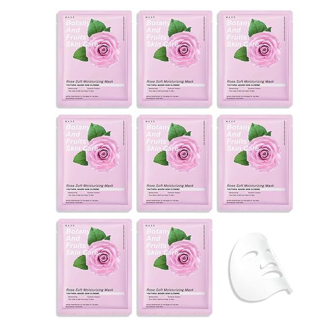 8 Pack Rose Face Mask,Pink Face Masks Spa Day kit Supplies for Women,Sheet Facial Mask Skincare for Kids Gifts Set,Hydrate Nourish Soothe for All Skin Types,Spa Party Favors - Bloomnest