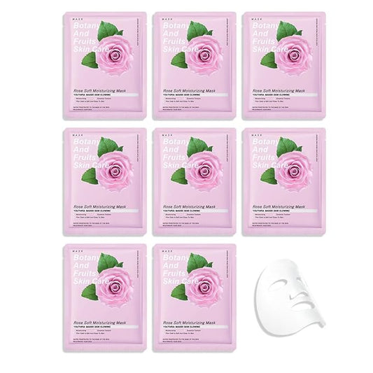 8 Pack Rose Face Mask,Pink Face Masks Spa Day kit Supplies for Women,Sheet Facial Mask Skincare for Kids Gifts Set,Hydrate Nourish Soothe for All Skin Types,Spa Party Favors - Bloomnest
