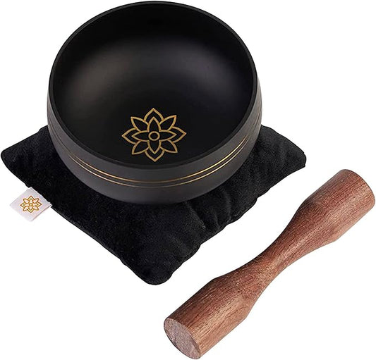 Mindful & Modern Tibetan Singing Bowl Set | Deepen Your Meditation and Yoga Practice | Experience Mindfulness & Stress Relief | Beautifully Designed & Provides Excellent Sound | Chakra Healing | Black - Bloomnest