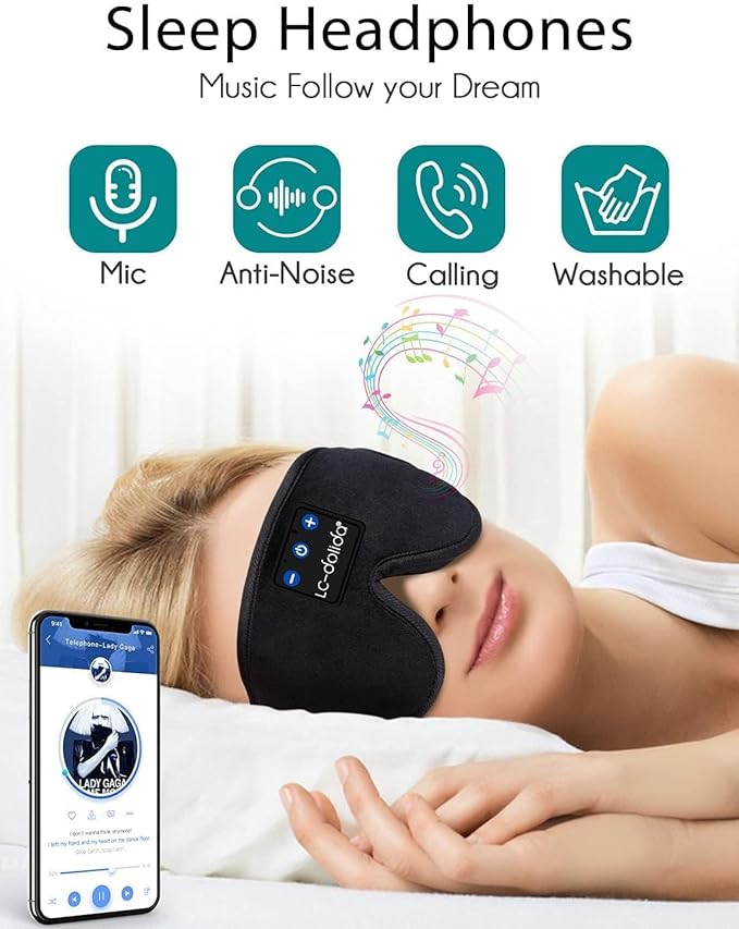 LC-dolida Sleep Mask with Bluetooth Headphones, Sleep Headphones Bluetooth Sleep Mask Eye Mask Pressure Relief Night Sleeping Headphones for Side Sleepers Best Gift and Travel Essential - Bloomnest
