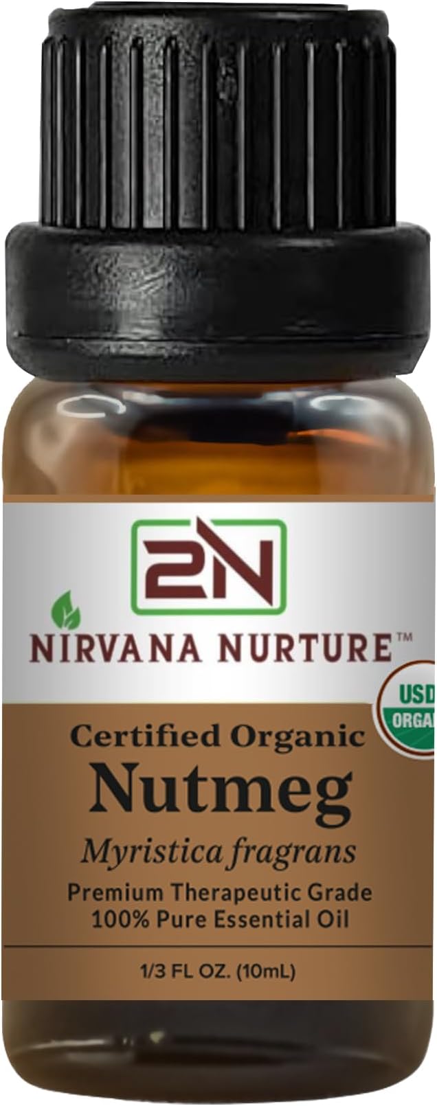 Nutmeg Essential Oil, USDA Certified Organic, 100% Pure Undiluted, Aromatherapy Oil for Diffuser, Hair & Skin Care NirvanaNurture