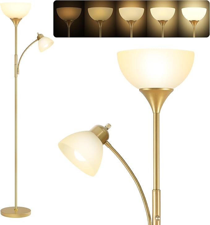 Floor Lamp, Standing lamp, Stepless Dimming Brightness, Included 9W and 5W LED Bulbs, Lamp for Living Room, Bedroom, Office, Reading - Bloomnest