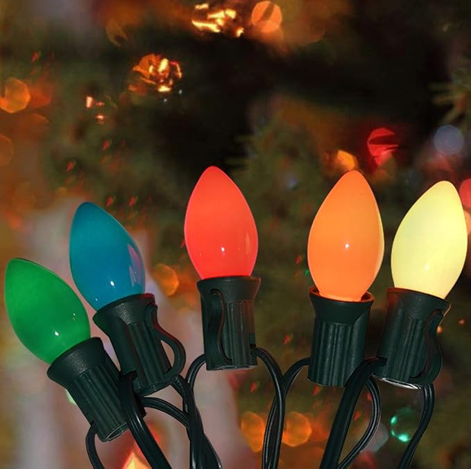 GOOTHY 25 Pack C7 Multicolor Christmas Light Bulbs, C7 Ceramic Incandescent Christmas Replacement Light Bulbs for Outdoor String Lights, C7/E12 Candelabra Base Candles Night Light Bulb, 5 Watt - Bloomnest