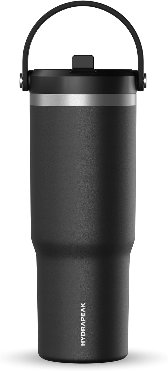 Hydrapeak Nomad 32 oz Tumbler with Handle and Straw Lid, Leakproof, Double Insulated, 32oz Cup, Stainless Steel | Black - Bloomnest