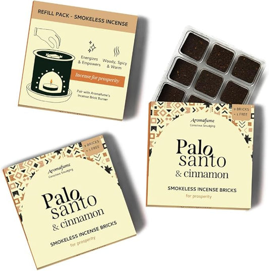 Palo Santo & Cinnamon Smokeless Incense Bricks Refill | 3 x 9 Bricks | Aromatherapy | Smudging | Made with Essential Oils | Natural Air fresheners for Home | Spiritual Meditation Accessories Aromafume