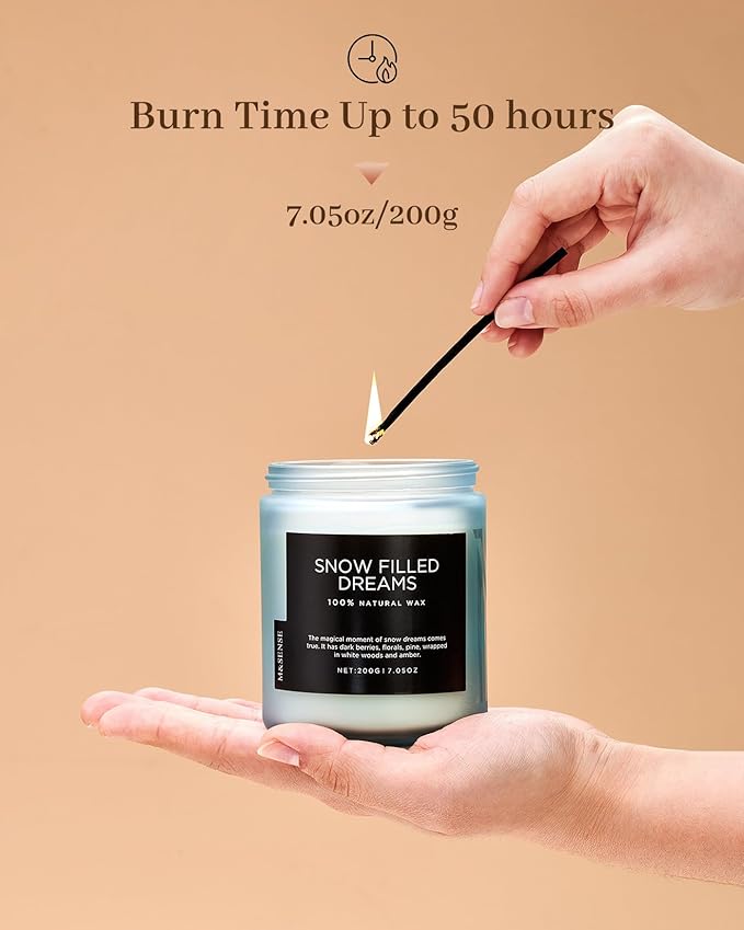 M&SENSE Snow Filled Dream - Jasmine & Pine Scented Natural Soy Wax Cotton Wick Candle for Home Decor, 7.05oz 50 Hours Long Lasting Winter Scent Holiday Gifts for Women Men - Bloomnest