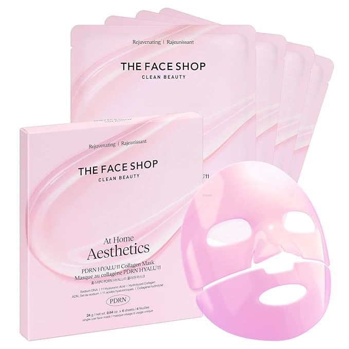 The Face Shop Rose PDRN Pink Collagen Face Mask, Korean Glass Skin Essential, Hyaluronic Acid for Moisturizing & Skin Elasticity, Firming, 4EA - Bloomnest