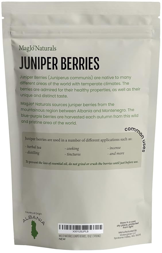 MagJo Naturals, Whole Dried Juniper Berries (1 Lb) Wild-Crafted, Bulk Whole Juniper Berry, herbal infusion, cooking meat, seasoning beef, pork, turkey brine, soups, syrups and tea, wildcrafted - Bloomnest