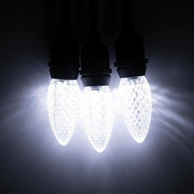 Meconard C9 Led Replacement Christmas Light Bulbs, C9 Shatterproof Led Bulbs for Christmas Indoor Outdoor String Lights, E17 Intermediate Base, Commercial Grade Holiday Bulbs, Cool White, 50Pack - Bloomnest