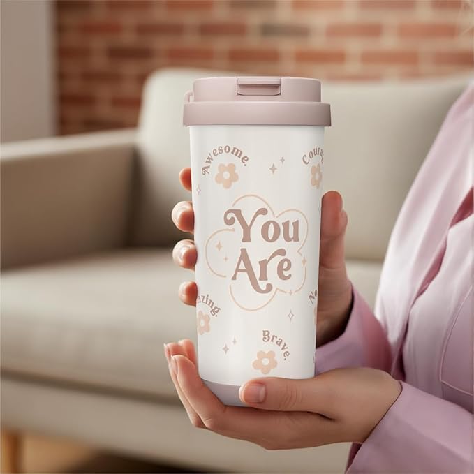 Inspiration Tumbler - Stainless Steel 2-in-1 Lid Coffee Tumbler 18 oz, Insulated Travel Mug Gift for Women Teen Mother, Birthday Christmas - Bloomnest