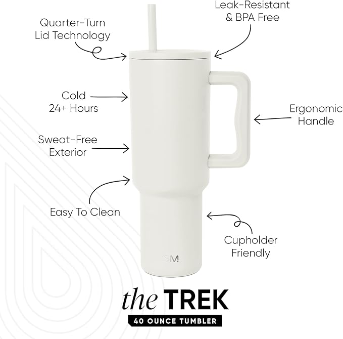 Simple Modern 40 oz Trek Tumbler with Handle and Straw Lid | Cup Holder Friendly Insulated Stainless Steel Travel Mug | Cream SimpleModern