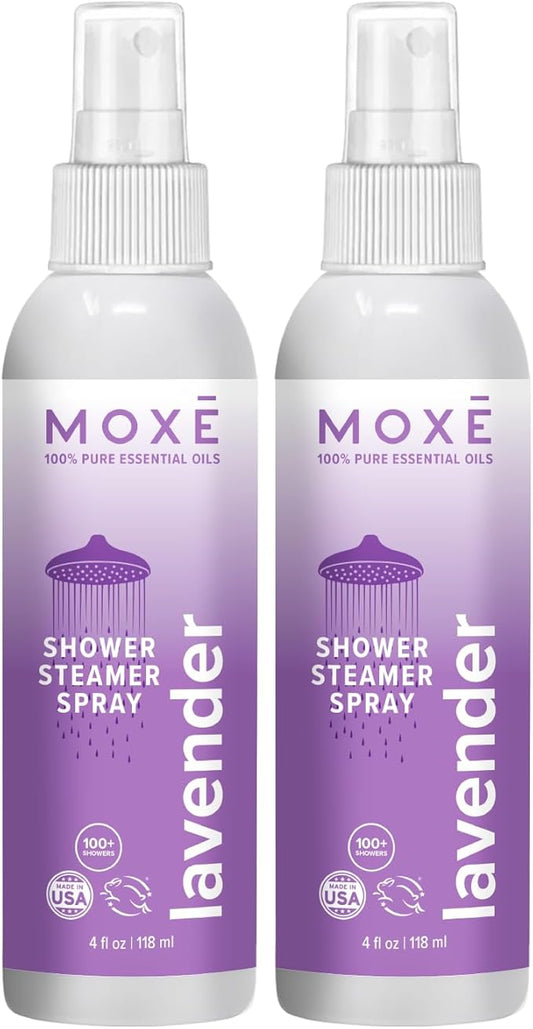 MOXE Lavender Oil Shower Mist, Spa Steam Spray, Certified Natural 100% Essential Oils, Made in USA, Aromatherapy, Tension Relief (4 FL Oz, Pack of 2) - Bloomnest