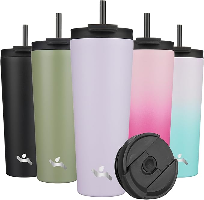26 OZ Insulated Tumbler with Lid and 2 Straws Stainless Steel Water Bottle Vacuum Travel Mug Coffee Cup,Taro - Bloomnest