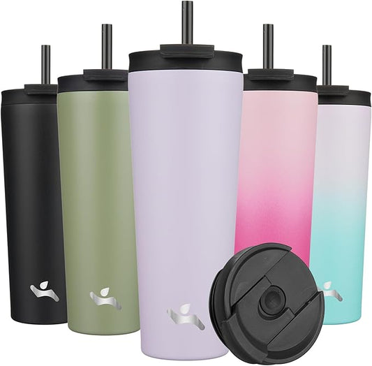 26 OZ Insulated Tumbler with Lid and 2 Straws Stainless Steel Water Bottle Vacuum Travel Mug Coffee Cup,Taro - Bloomnest
