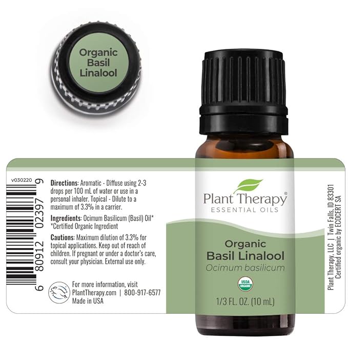 Plant Therapy USDA Certified Organic Basil Linalool Essential Oil 10 mL (1/3 oz) 100% Pure, Therapeutic Grade - Bloomnest
