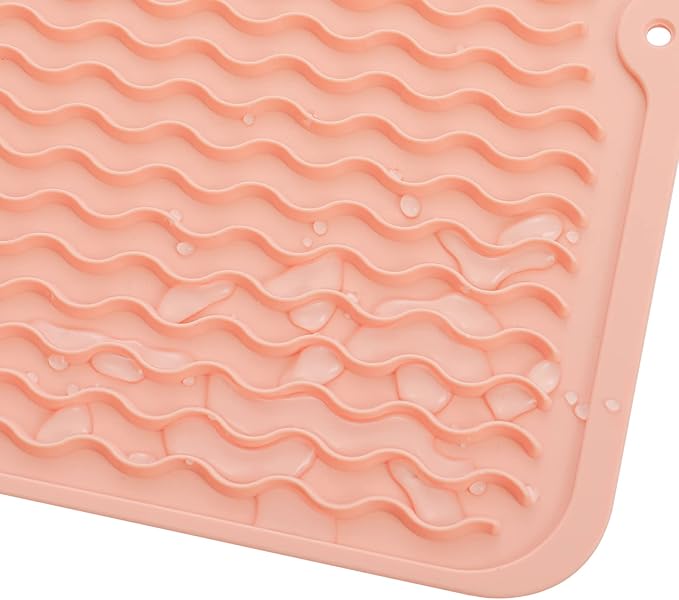 Silicone Dish Drying Mat for Multiple Usage,Easy clean,Eco-friendly,Heat-resistant Silicone Mat for Kitchen Counter or Sink,Refrigerator or Drawer liner Pink M 12 inches x 12 inches - Bloomnest