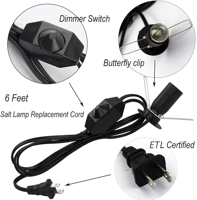 2 Pack Salt Lamp Cord Replacement with 2 Pack Wooden Tray and 8 Pack 15 Watts E12 Halogen Salt Lamp Bulbs