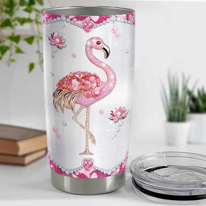 Flamingo Gifts for Women Girls Pink Flamingo Tumbler 20oz Jewelry Drawings Stainless Steel Insulated Tumblers Coffee Travel Mug Cup Gift for Birthday Christmas - Bloomnest
