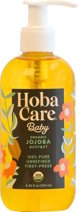 HobaCare Organic Jojoba Baby Oil with Pump Dispenser – 100% Pure Natural Unrefined Unscented Hexane Free Cold Pressed Jojoba Oil for Baby Hair, Infant Skin, Scalp Moisturizing (8.45 oz) - Bloomnest