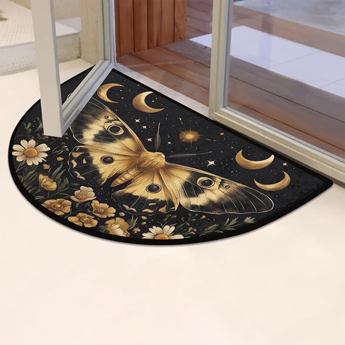 Half Round Door Mat, Moon Butterfly Flower Half Circle Rug for Home Decor Floor Indoor Outdoor Non-Slip Washable Half Moon Rug Doormat 36X24 Inch - Bloomnest